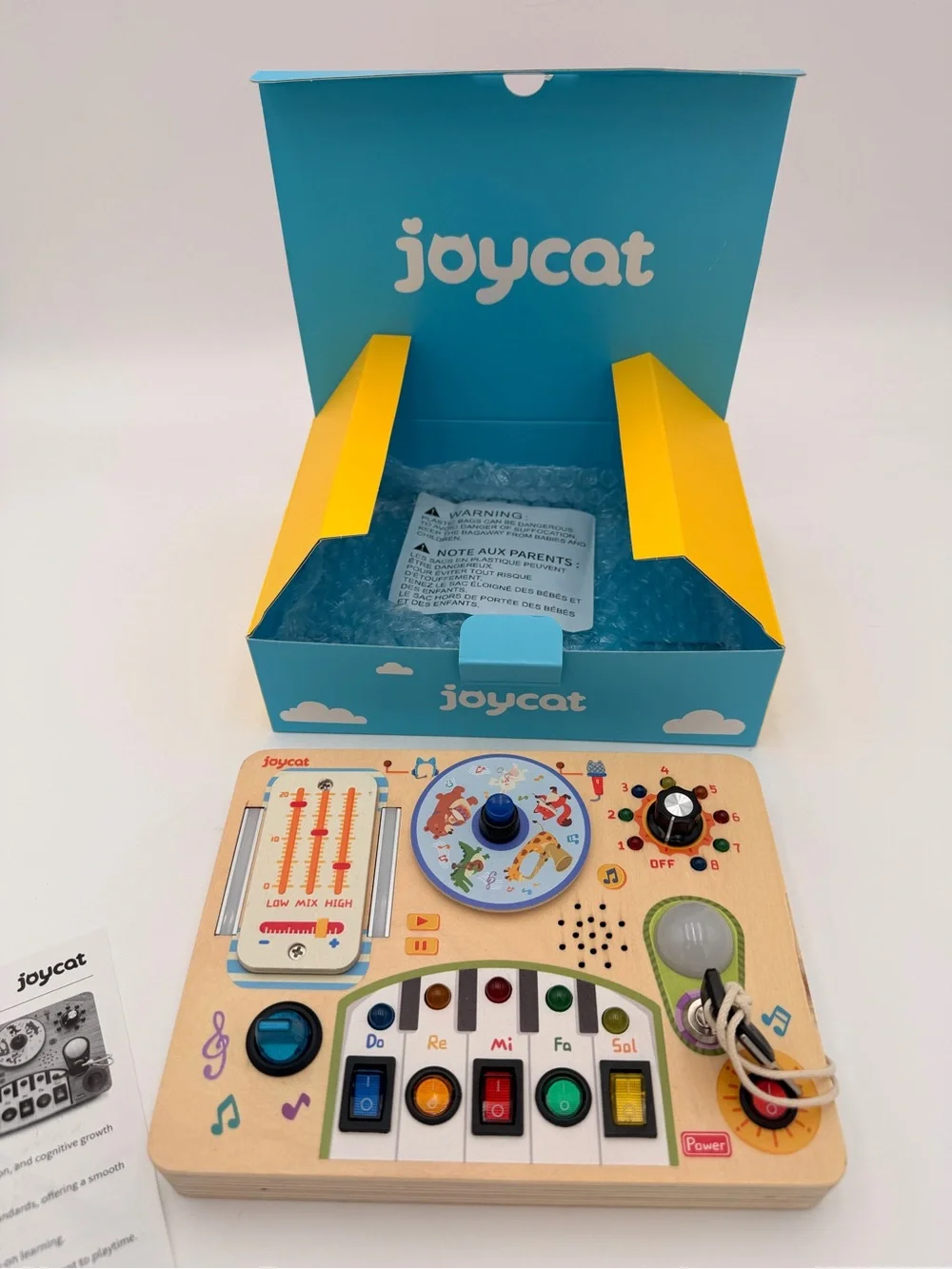 JOYCAT Wooden Busy Board Activity Toy with LED Light - Natural Wood